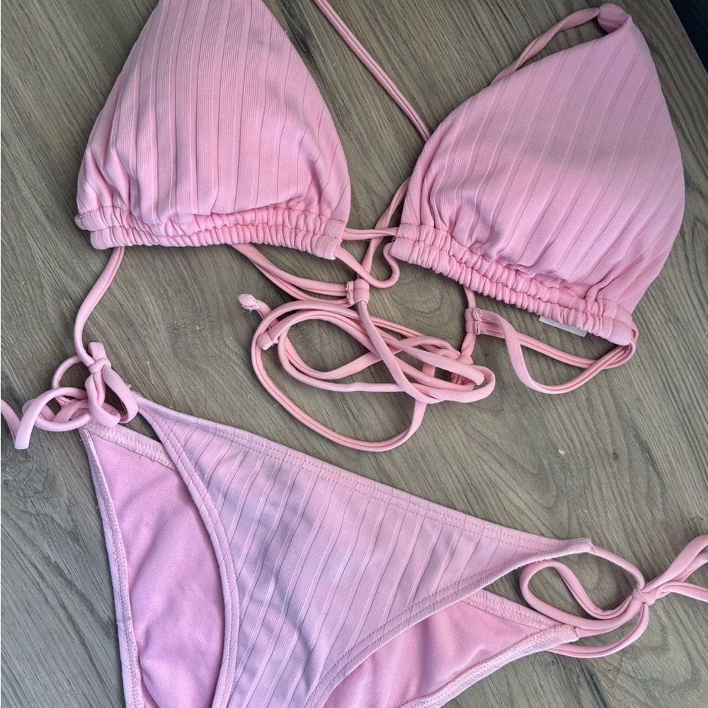 Pink Ribbed Bikini Set - Picture 2 of 2